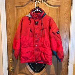 Killy Master Tech Ski Jacket Red Teal Hooded Youth Size 12 Years